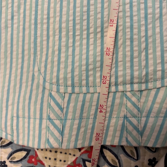 NWOT Sigrid Olsen Aqua & White Seersucker Stripe 3/4 Sleeve 2 Button Blazer | 16 - Picture 6 of 7